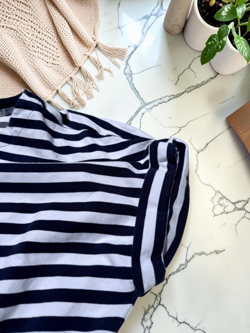 Tommy Bahama Amira Stripe Drawstring Dress Size XL Pockets Navy White Boat Neck - Picture 7 of 10